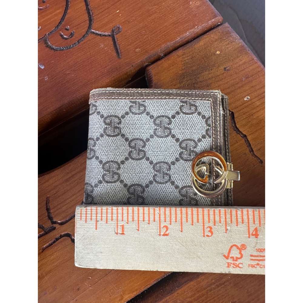 Vintage Gucci GG Supreme Monogram Bifold Wallet Brown Leather Interlocking G Log - Picture 13 of 16